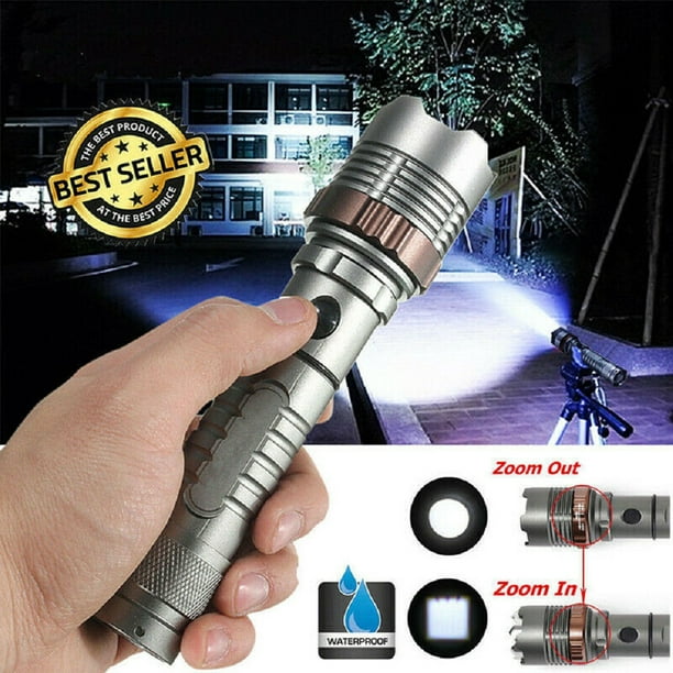 2 x 990000LM Super Bright T6 LED Flashlight 5 Modes Zoomable Tactical Torch Lamp
